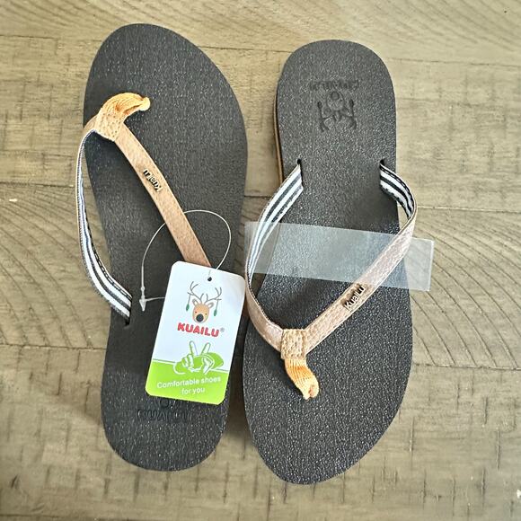 Brown Black Flip Flops Sandals NEW Size 8.5 Kuailu - Picture 1 of 4